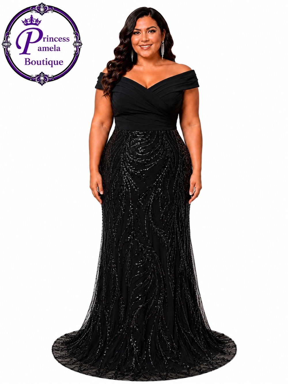 #3-11 Black sequin evening on the shoulder or off the shoulder gown-2X -Size 18W